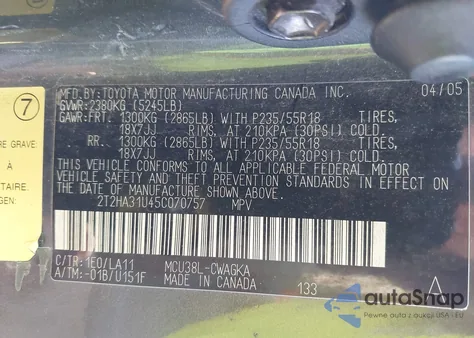 2005 Lexus Rx 330 from USA, damaged, VIN 2T2HA31U45C070757